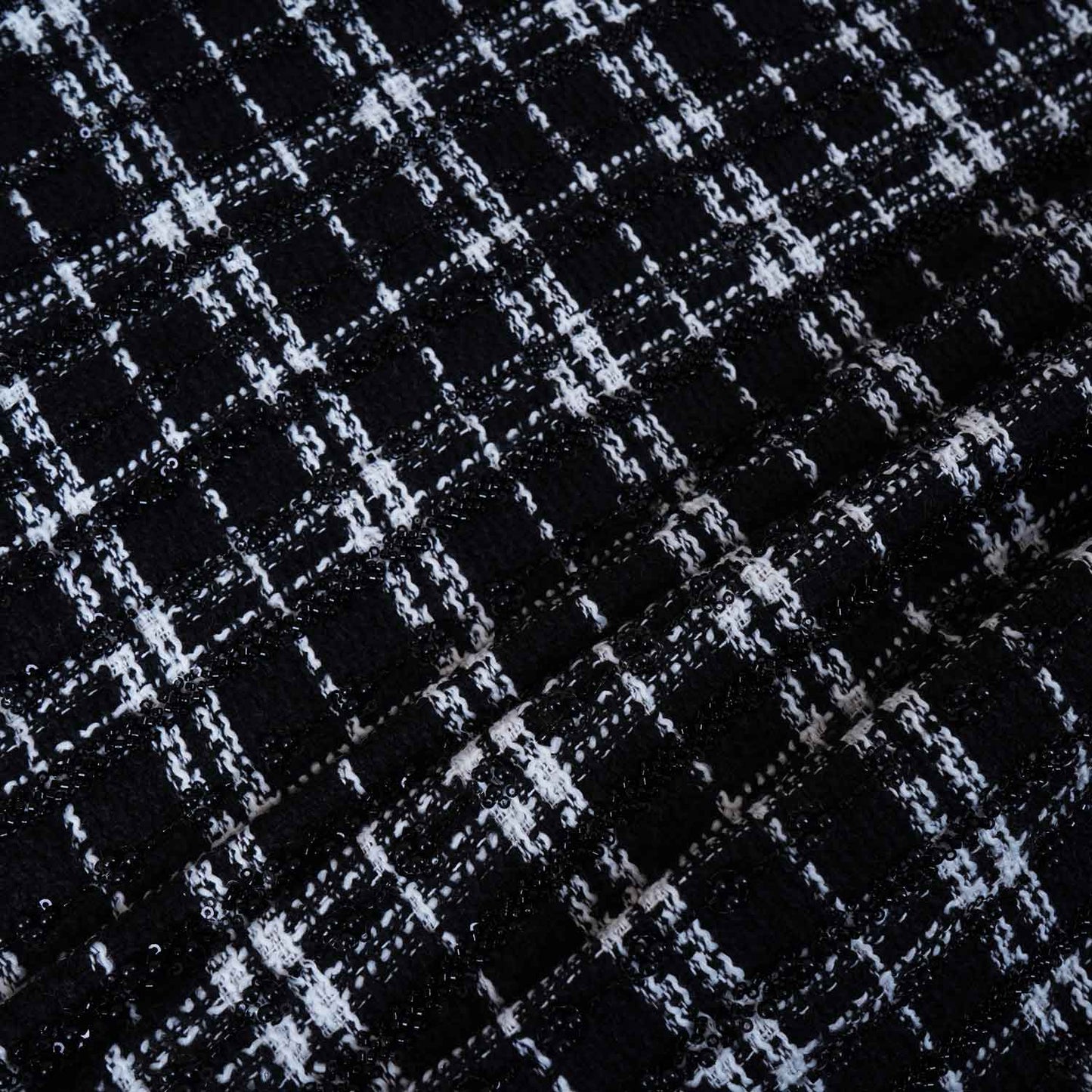 Black & White Check Cutdana Tweed Fabric AF-28980