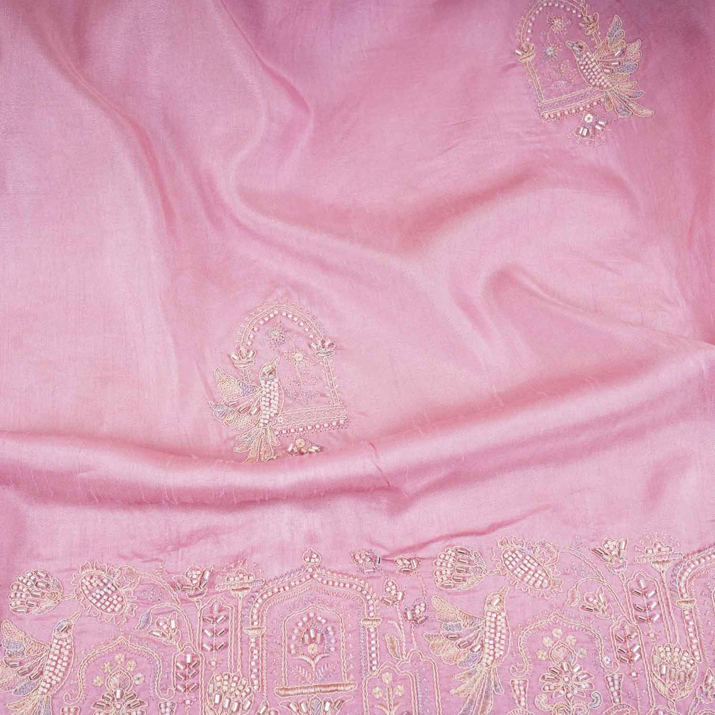 Pink Traditional Pearl Cutdana Dola Silk Fabric TA-28986
