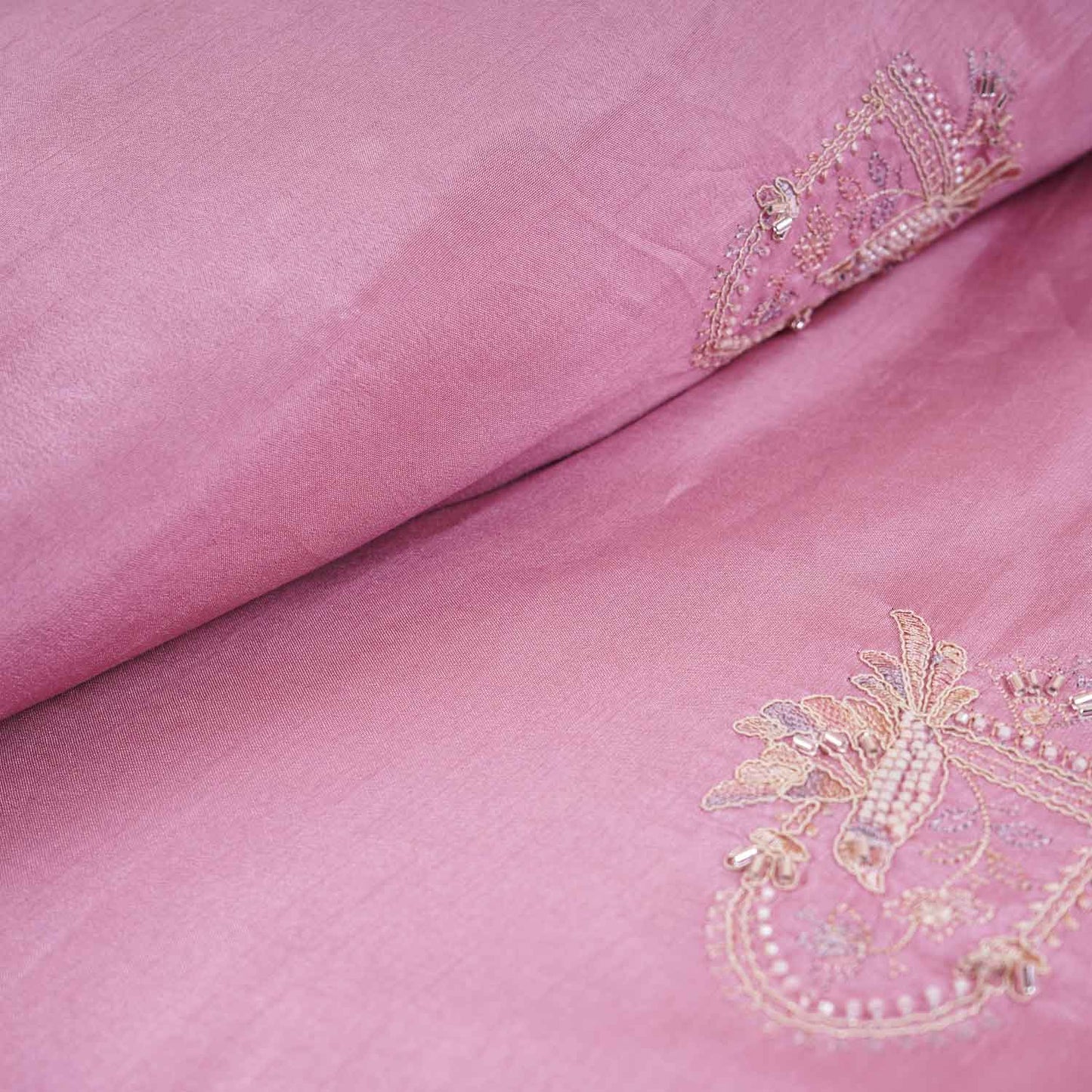 Pink Traditional Pearl Cutdana Dola Silk Fabric TA-28986