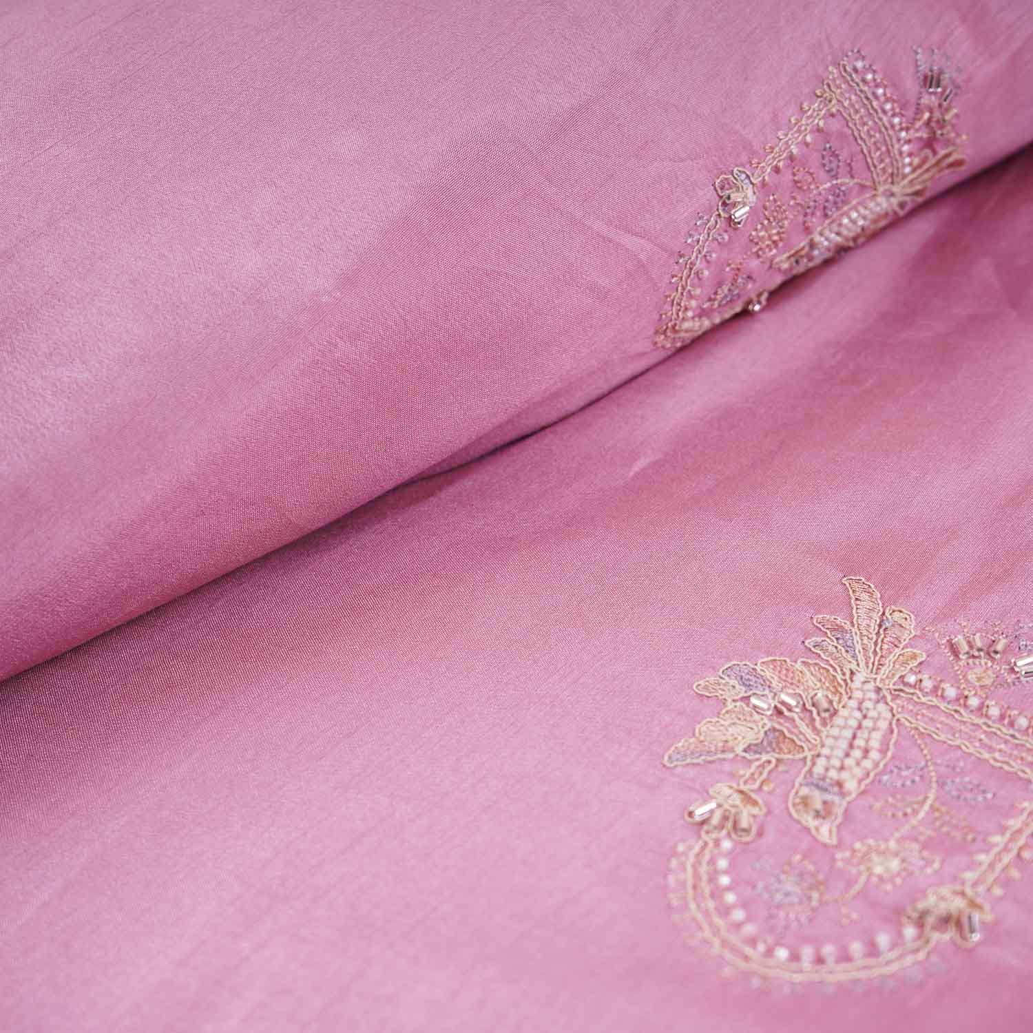 Pink Traditional Pearl Cutdana Dola Silk Fabric TA-28986 - TradeUNO