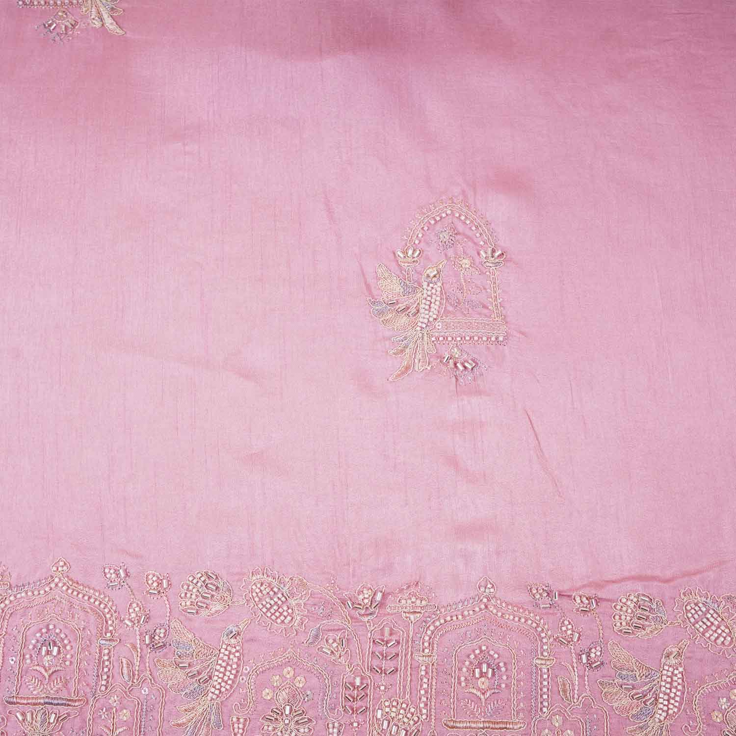 Pink Traditional Pearl Cutdana Dola Silk Fabric TA-28986 - TradeUNO