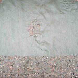 Mint Green Traditional Pearl Cutdana Dola Silk Fabric TA-28987 - TradeUNO