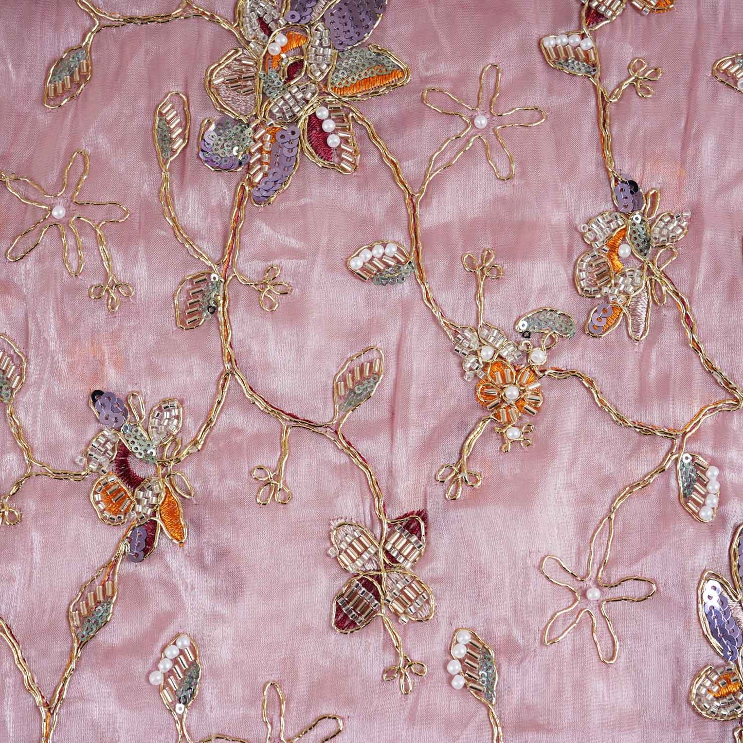 Pink Floral Zari Embroidery Tissue Organza Fabric AF-28990