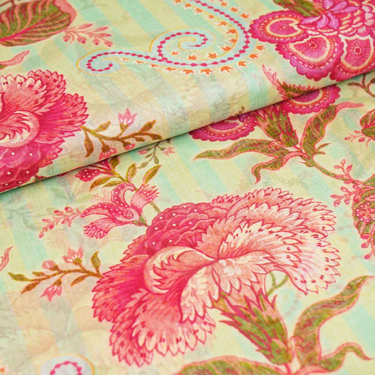 Sea Green Floral Print Organza Fabric GT-28993