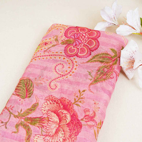 Pink Floral Print Organza Fabric GT-28994