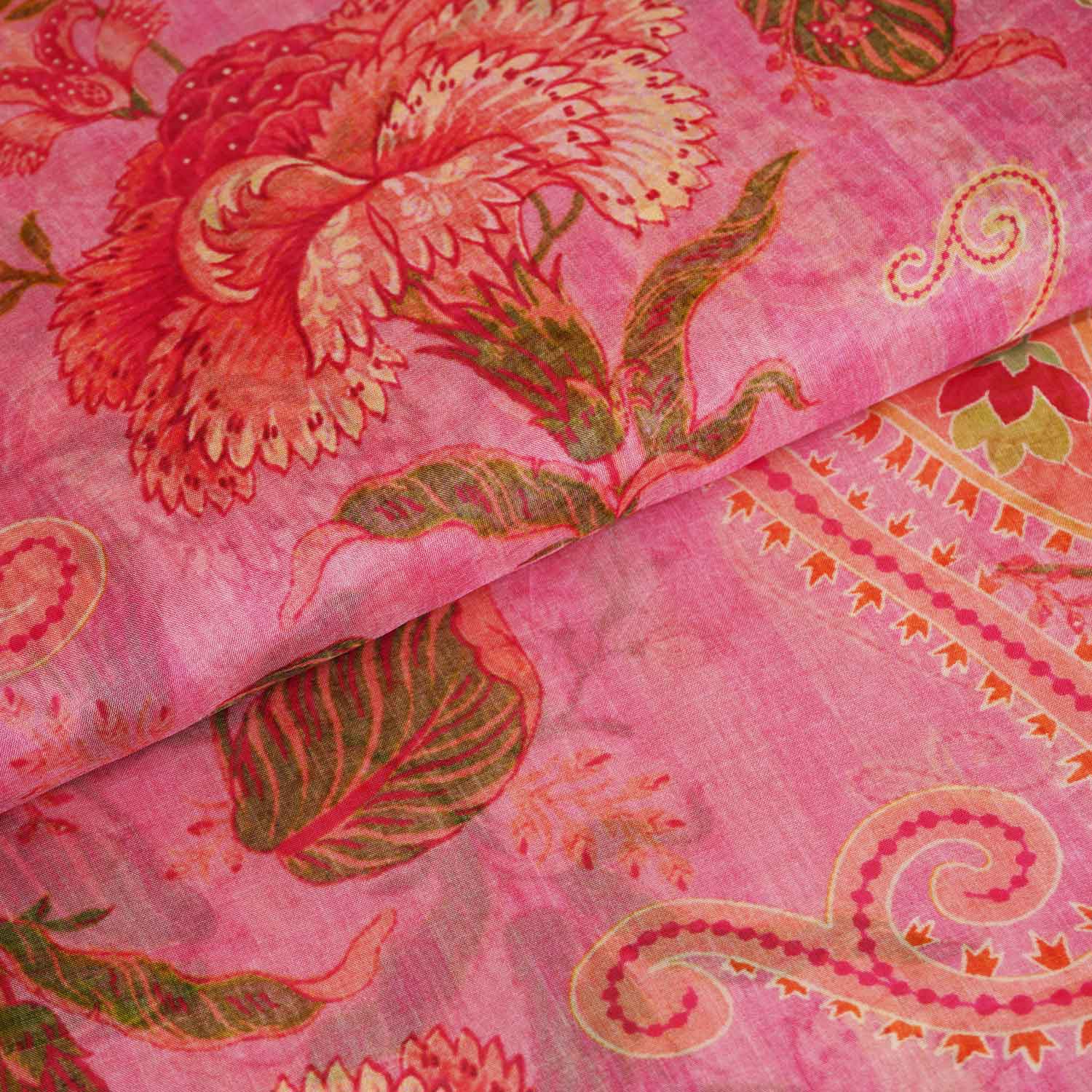 Pink Floral Print Organza Fabric GT-28994 - TradeUNO