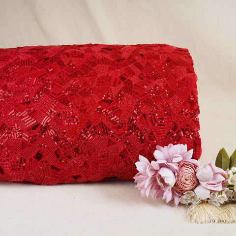 Red Cutwork Embroidery Net Fabric HCS-28996