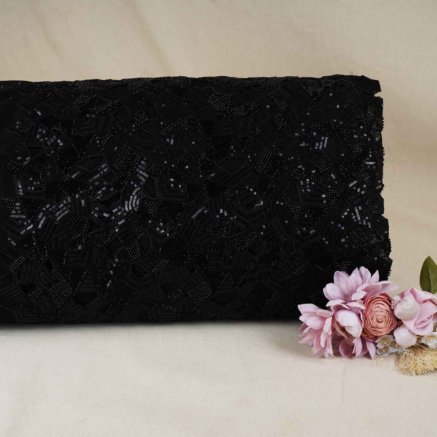 Black Cutwork Embroidery Net Fabric HCS-28997 - TradeUNO