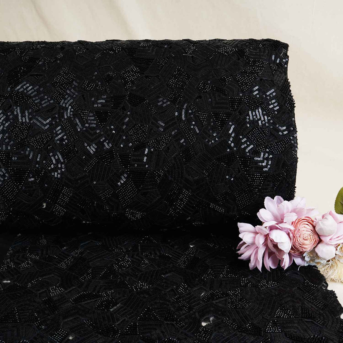 Black Cutwork Embroidery Net Fabric HCS-28997 - TradeUNO