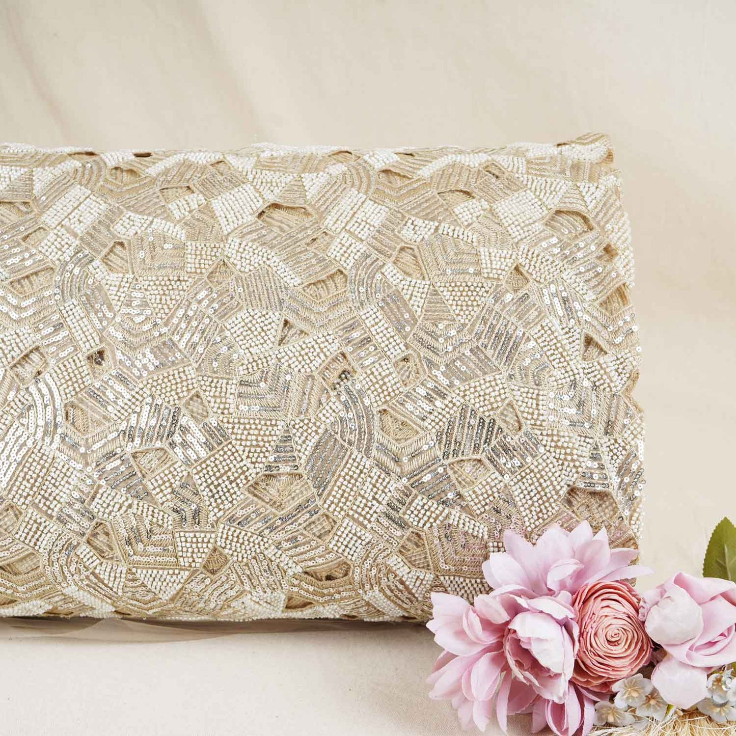 Peach Cutwork Embroidery Net Fabric HCS-28998