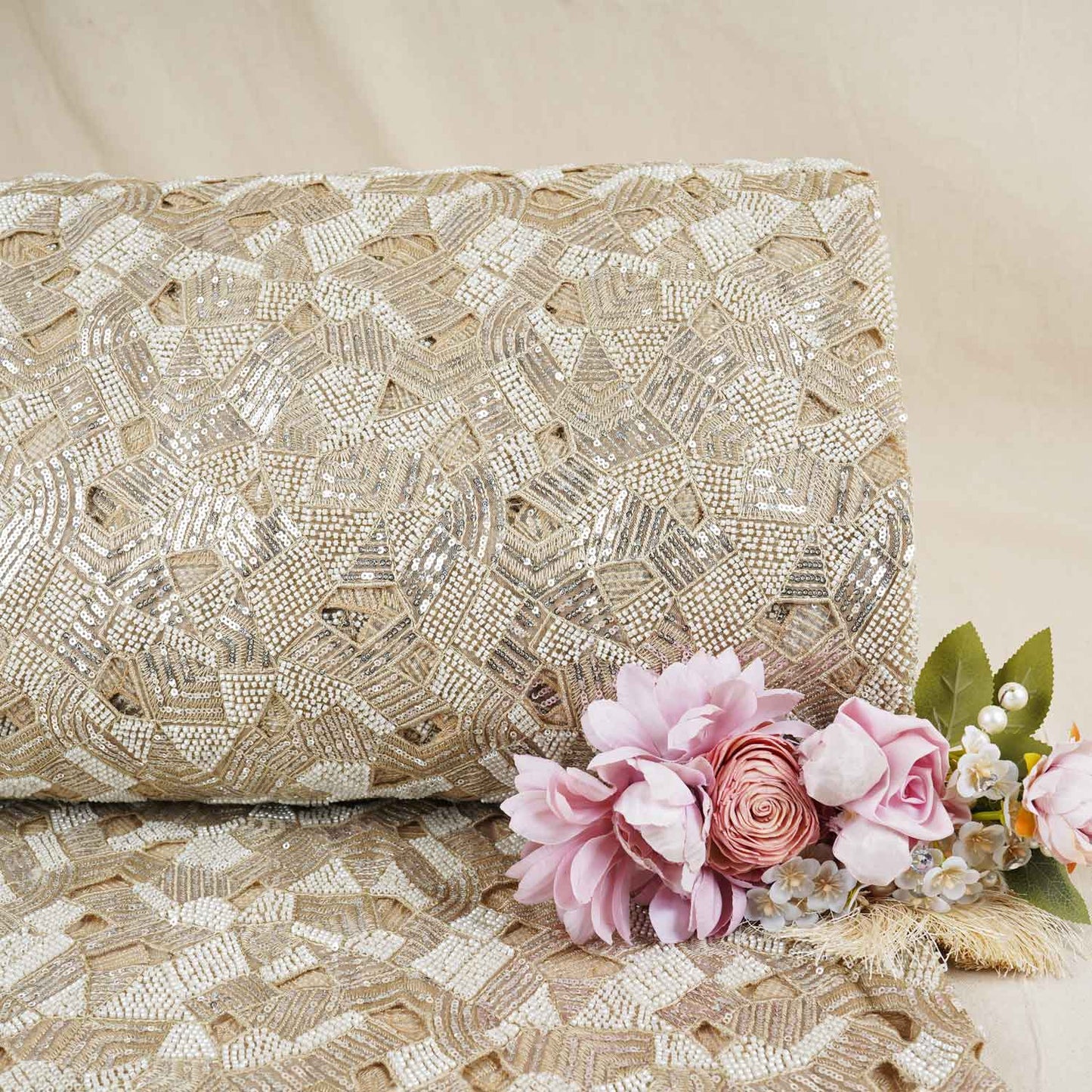 Peach Cutwork Embroidery Net Fabric HCS-28998