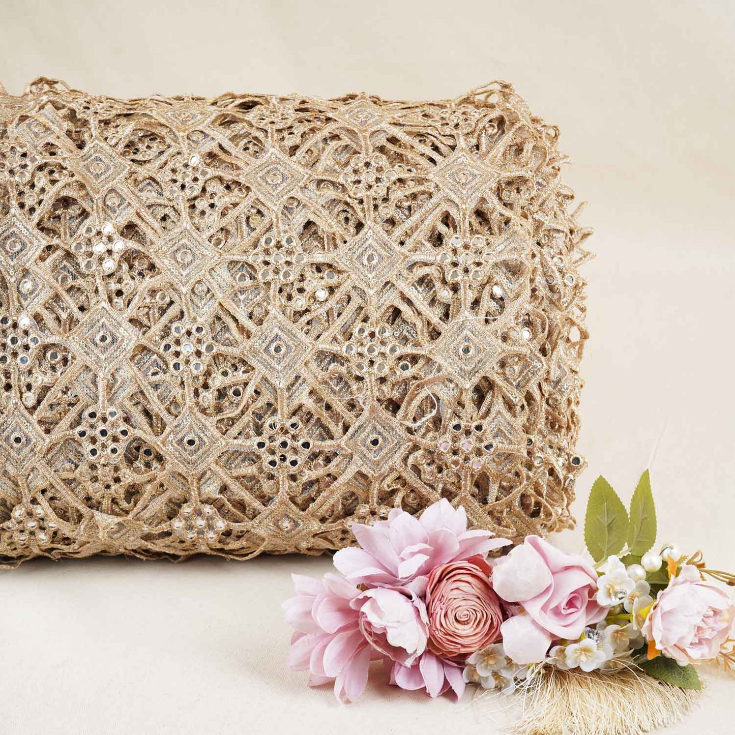 Golden Cutwork Embroidery Net Fabric HCS-28999