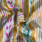 Off White Yellow Stripes Ikkat Print Bemberg Gajji Silk