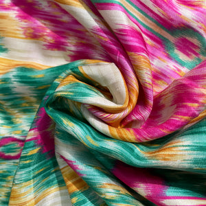 Multicolor Ikkat Print Bemberg Gajji Silk Fabric - TradeUNO