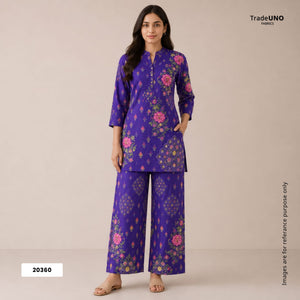 Purple Floral Print Tusser Silk Fabric 20360 - TradeUNO