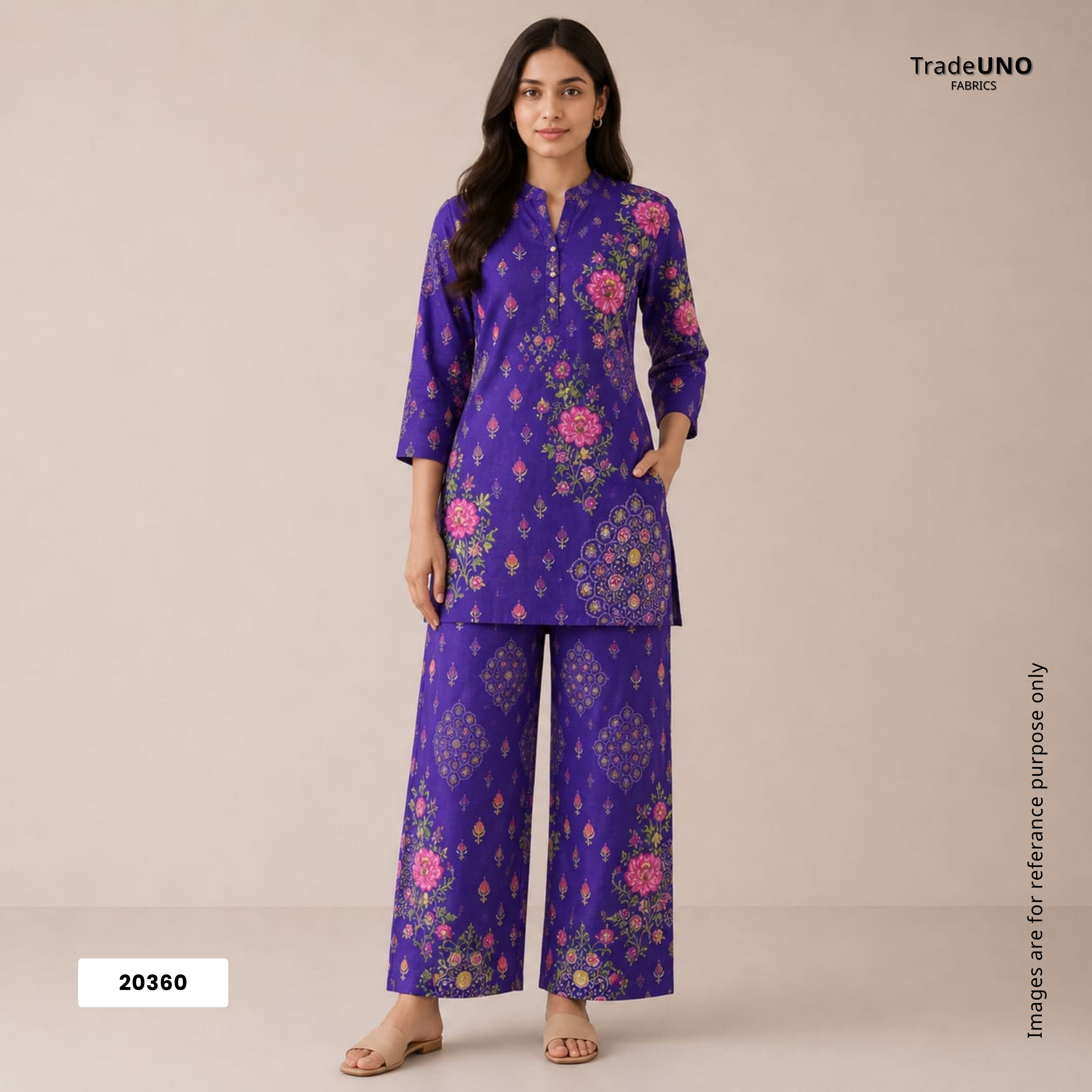 Purple Floral Print Tusser Silk Fabric 20360 - TradeUNO