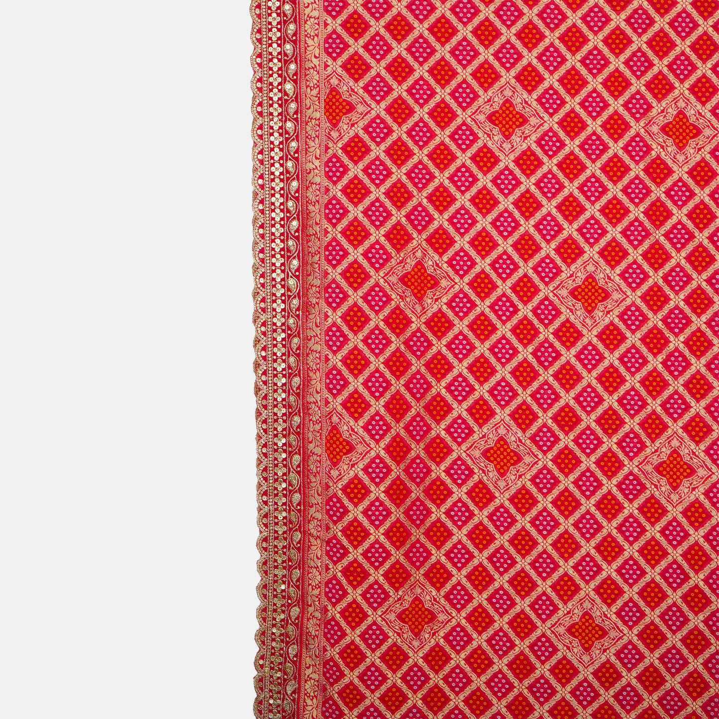 Pink Bandhani Jacquard 60*60 Georgette Dupatta TF-32695