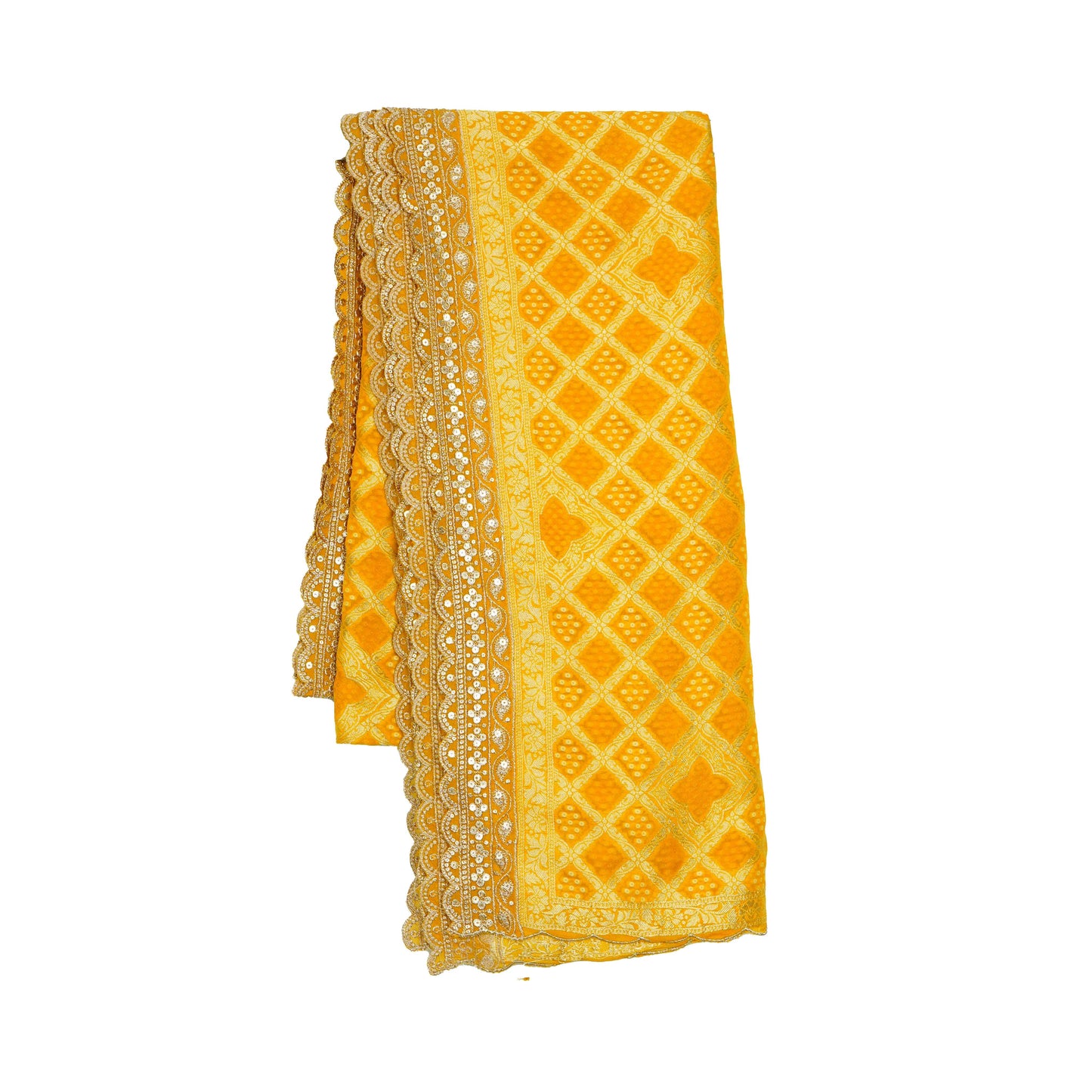 Yellow Bandhani Jacquard 60*60 Georgette Dupatta TF-32694