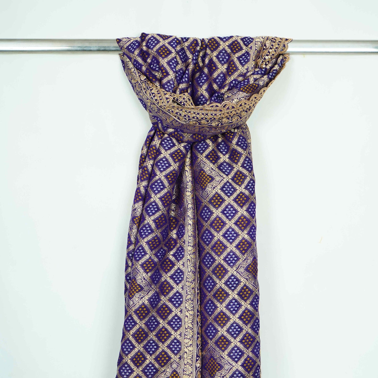 Purple Bandhani Jacquard 60*60 Georgette Dupatta TF-32696