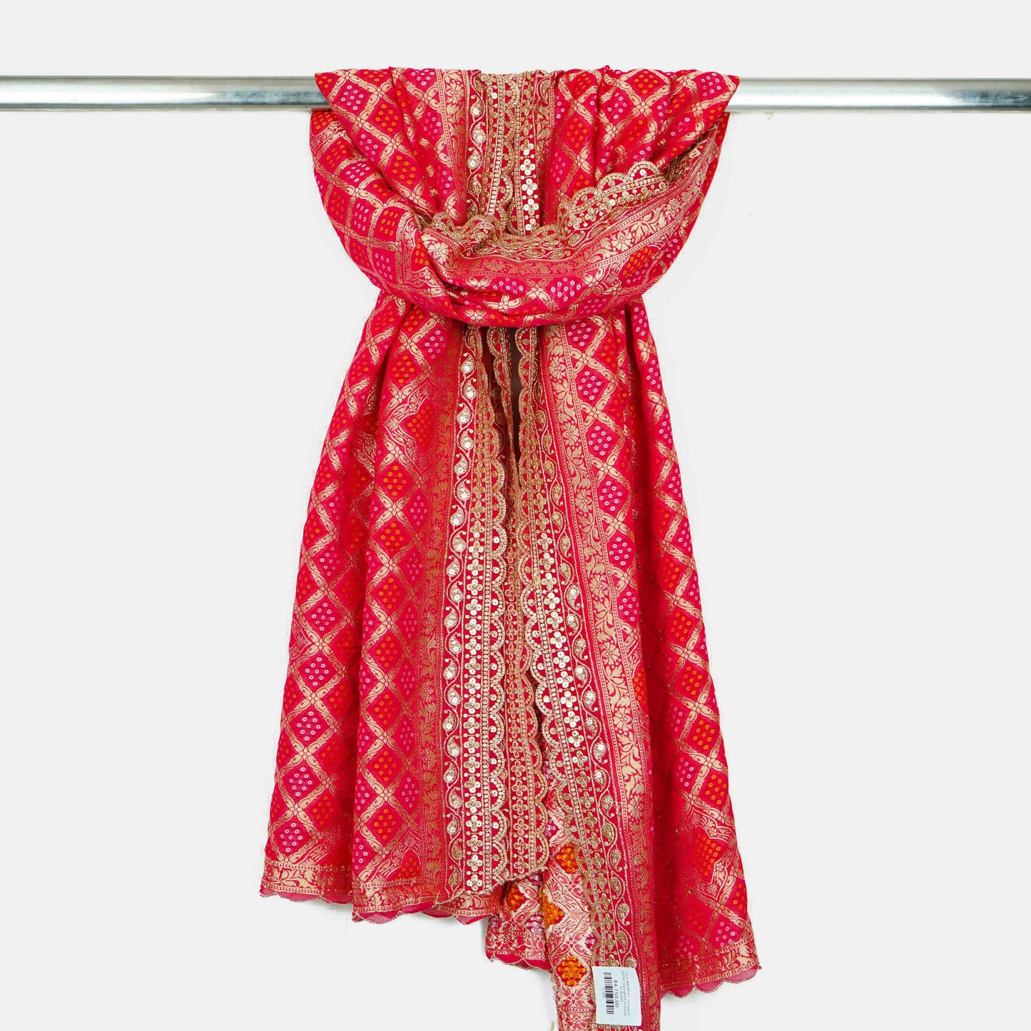 Pink Bandhani Jacquard 60*60 Georgette Dupatta TF-32695