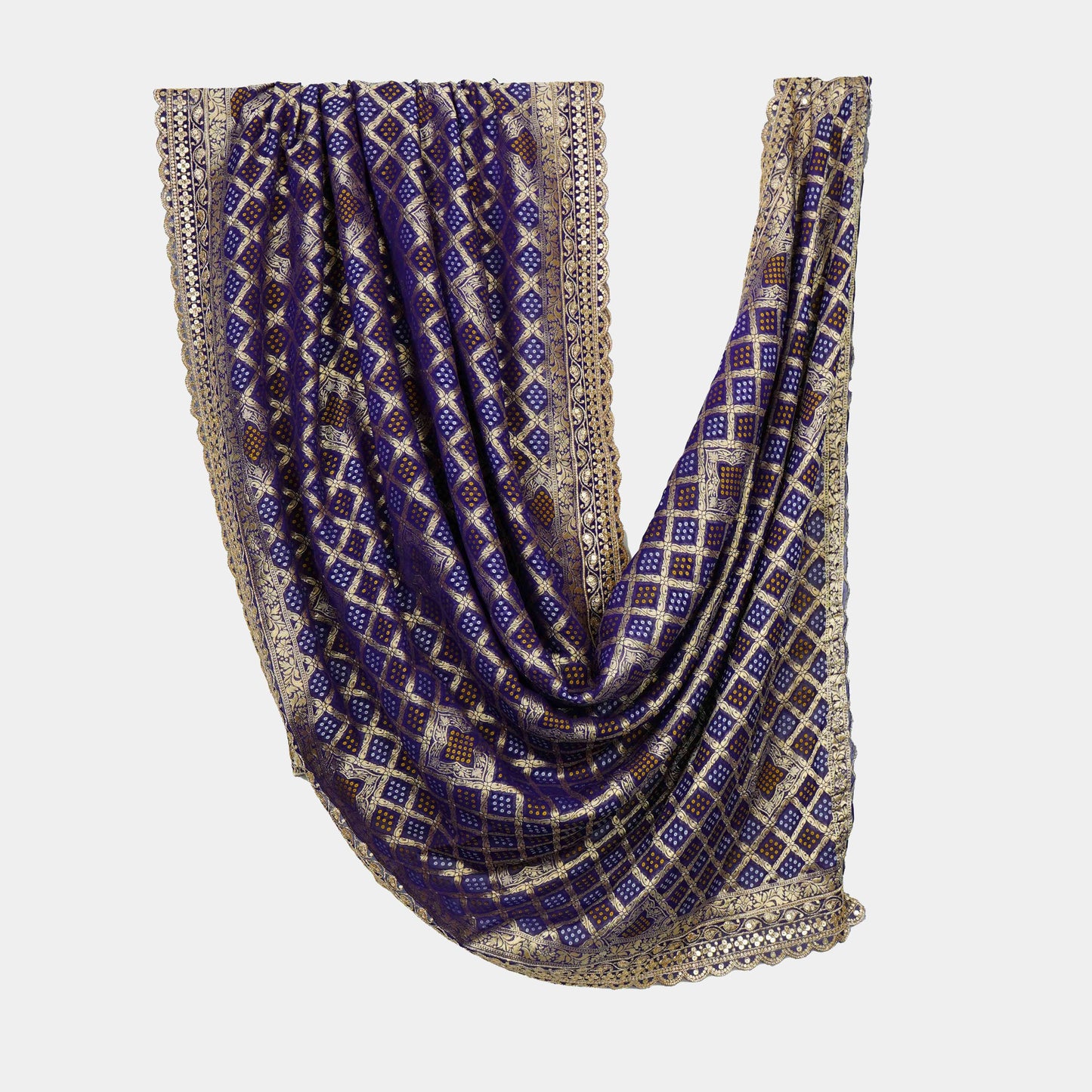 Purple Bandhani Jacquard 60*60 Georgette Dupatta TF-32696