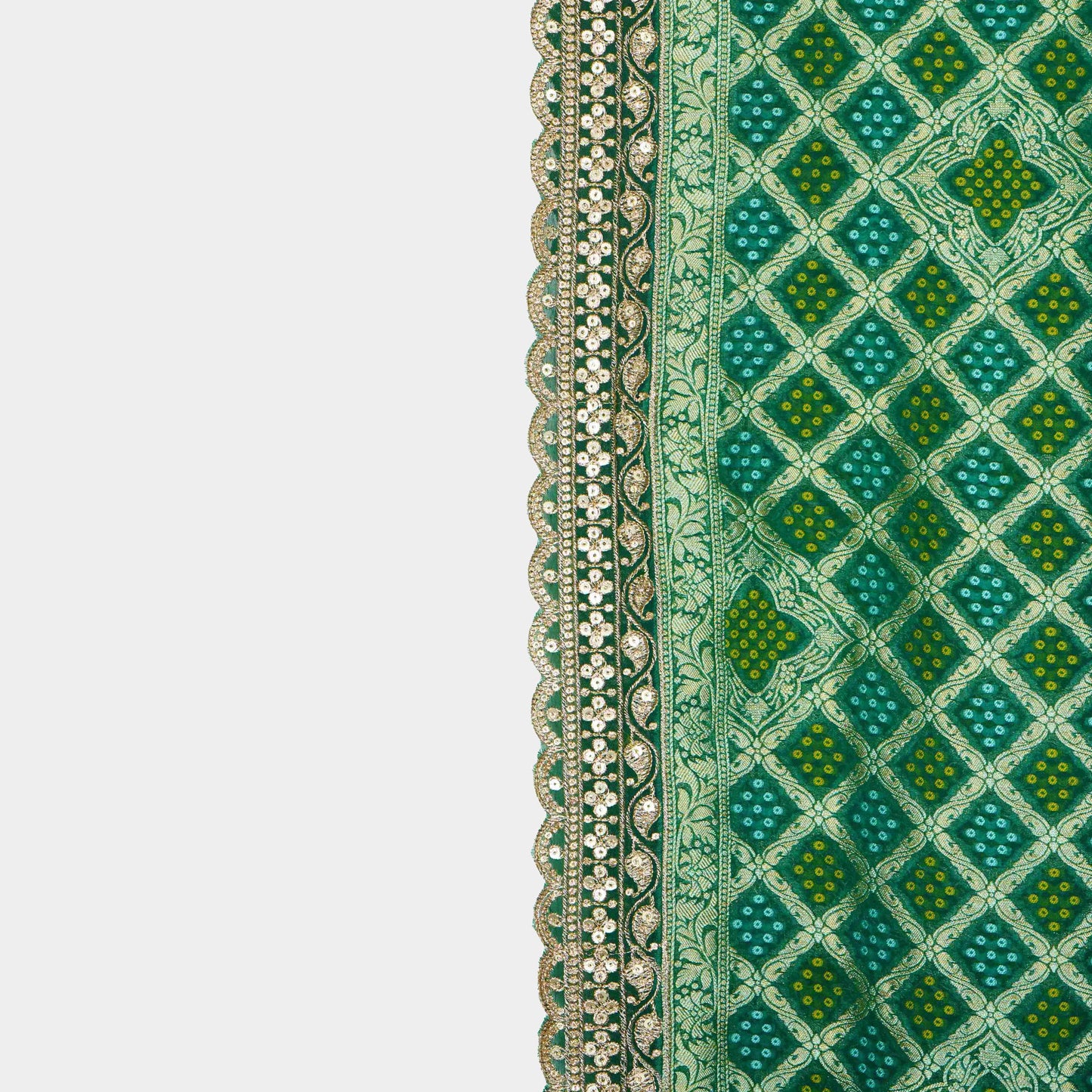 Green Bandhani Jacquard 60*60 Georgette Dupatta TF-32697