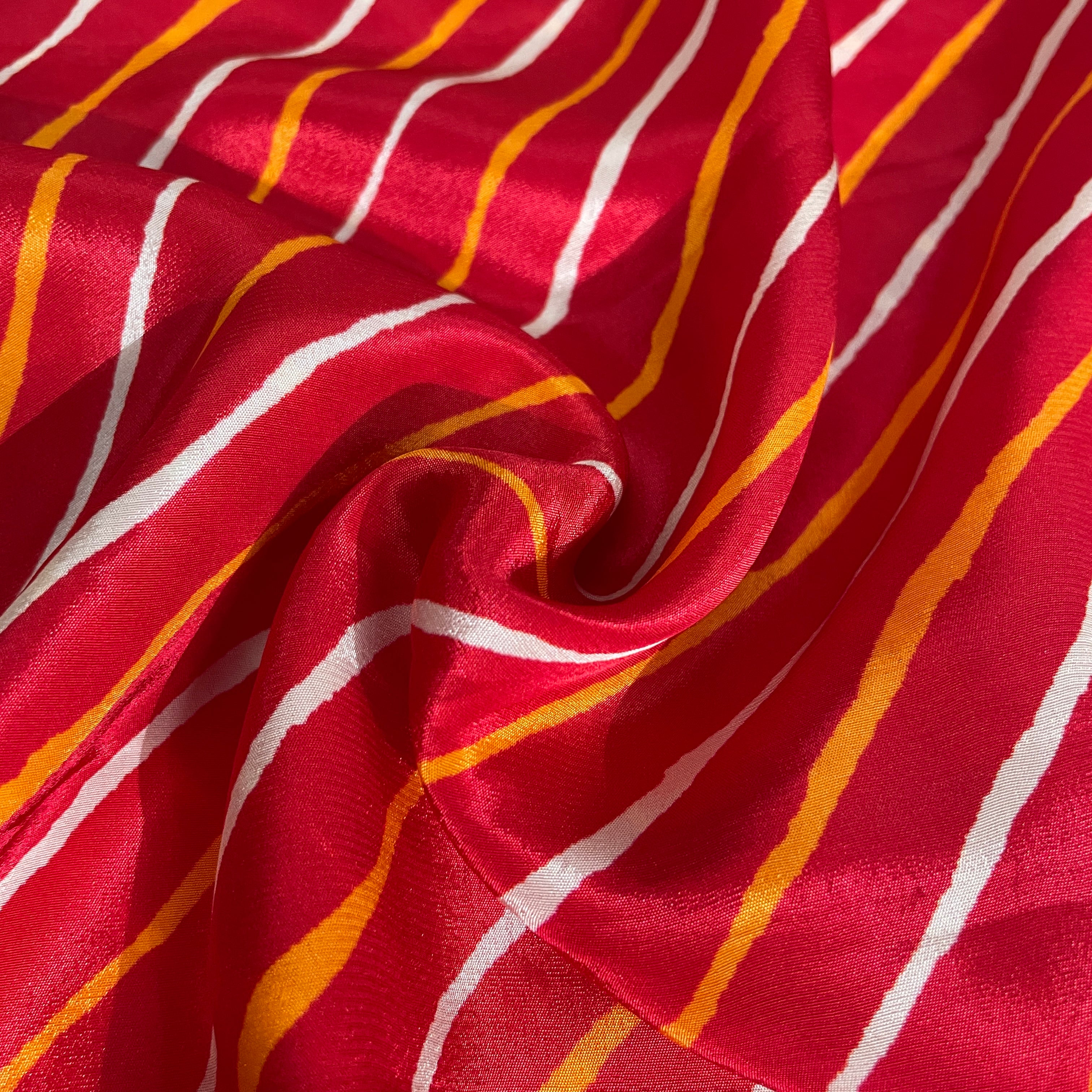 Red Lehariya Print Crepe Fabric