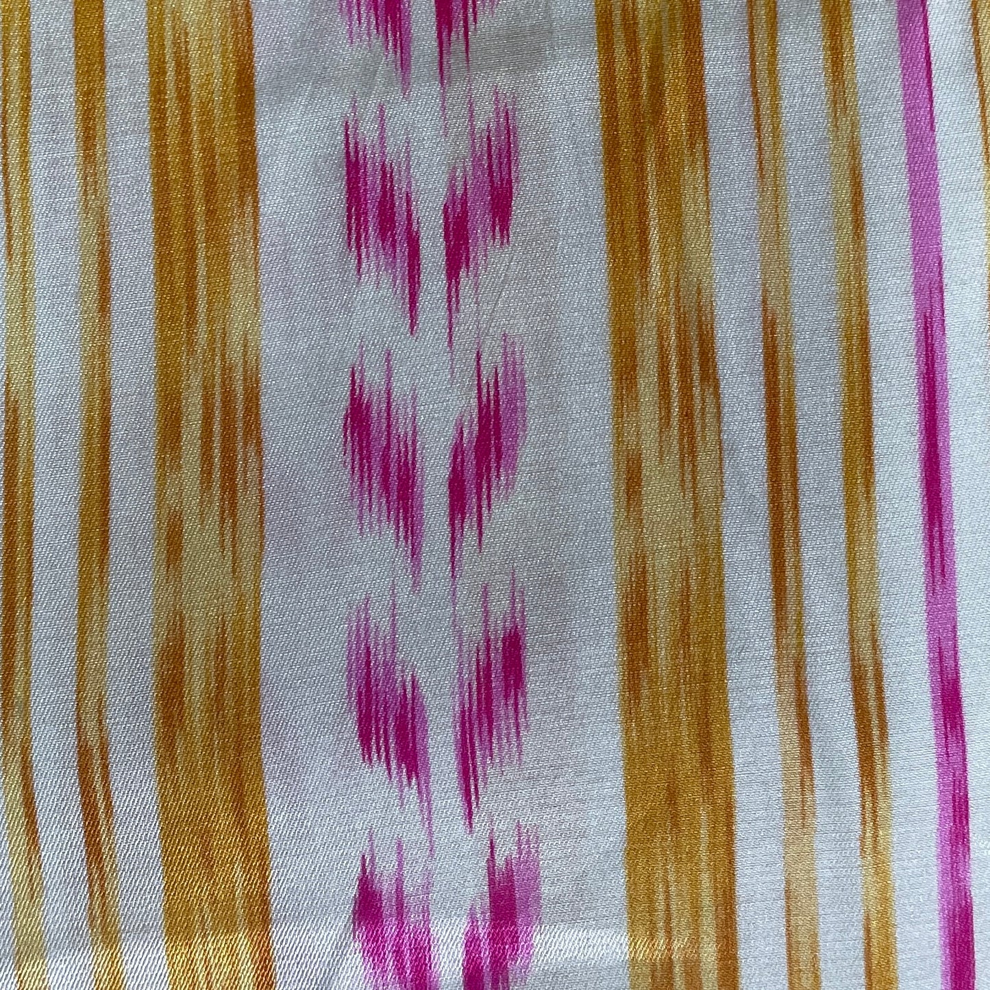 Off White Yellow Stripes Ikkat Print Bemberg Gajji Silk