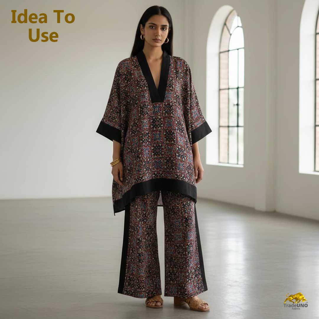 Black Ajrakh Print Modal Satin Fabric EEG-28706 - TradeUNO