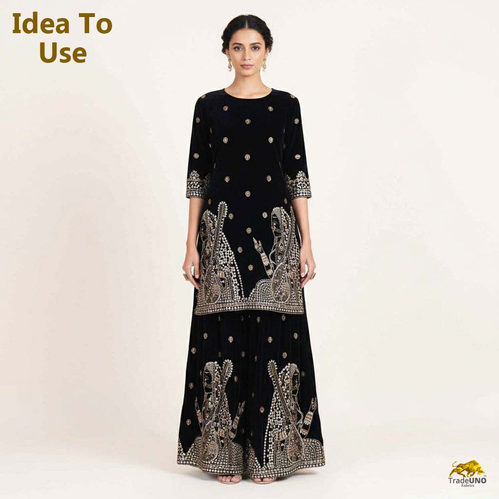 Black Embroidery Velvet Fabric JD-28969 - TradeUNO