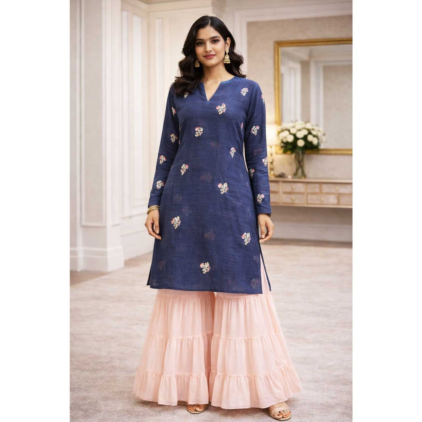 Blue embroidery cut dana Malai Chanderi-GL-26963