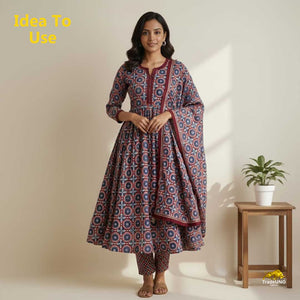Cream Ajrakh Print Modal Satin Fabric EEG-28721 - TradeUNO