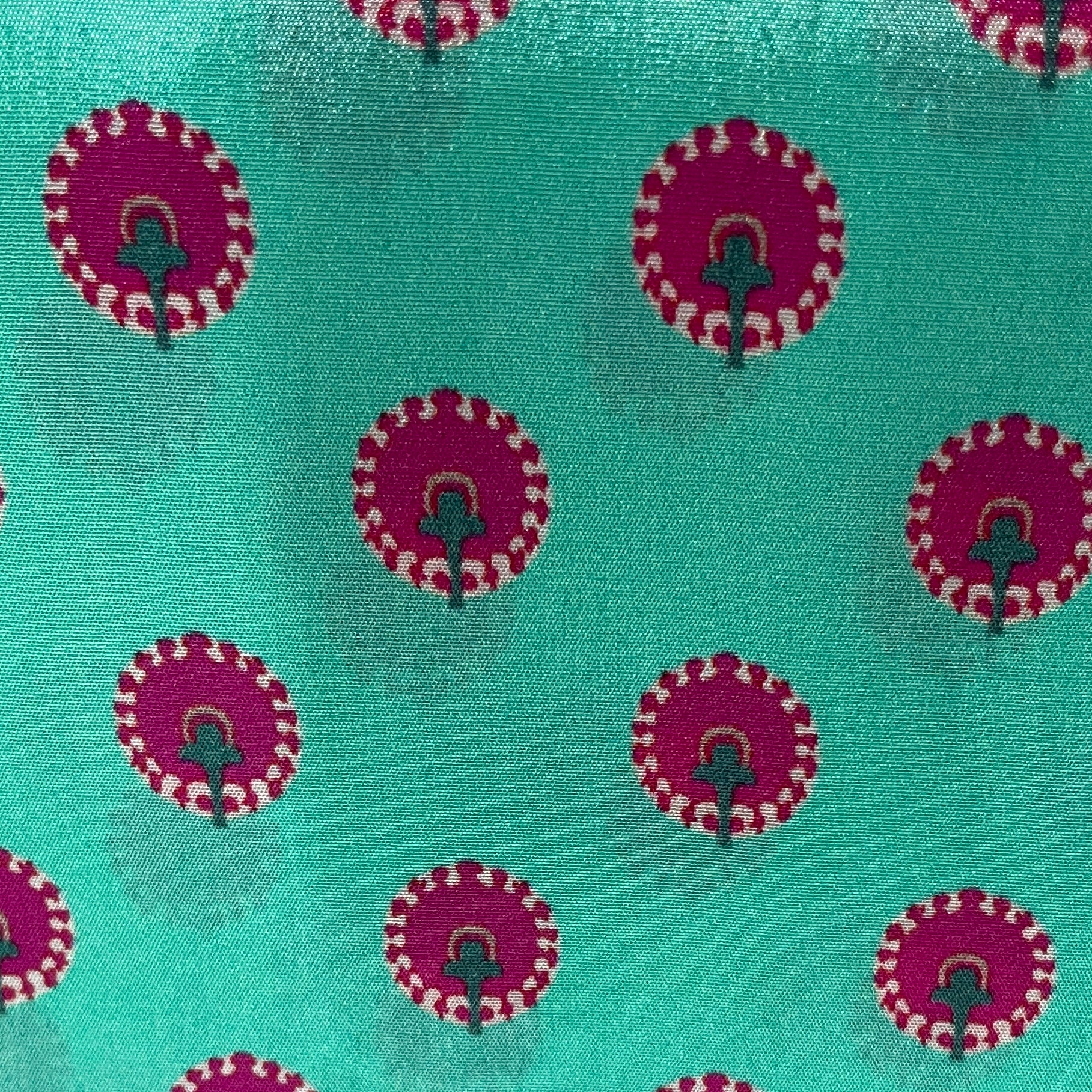 Green Traditional Print Natural Crepe 20336