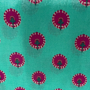 Green Traditional Print Natural Crepe 20336