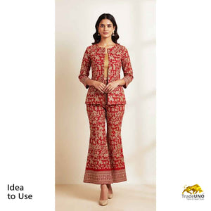 Red Zari Embroidery Georgette fabric DR-27969 - TradeUNO