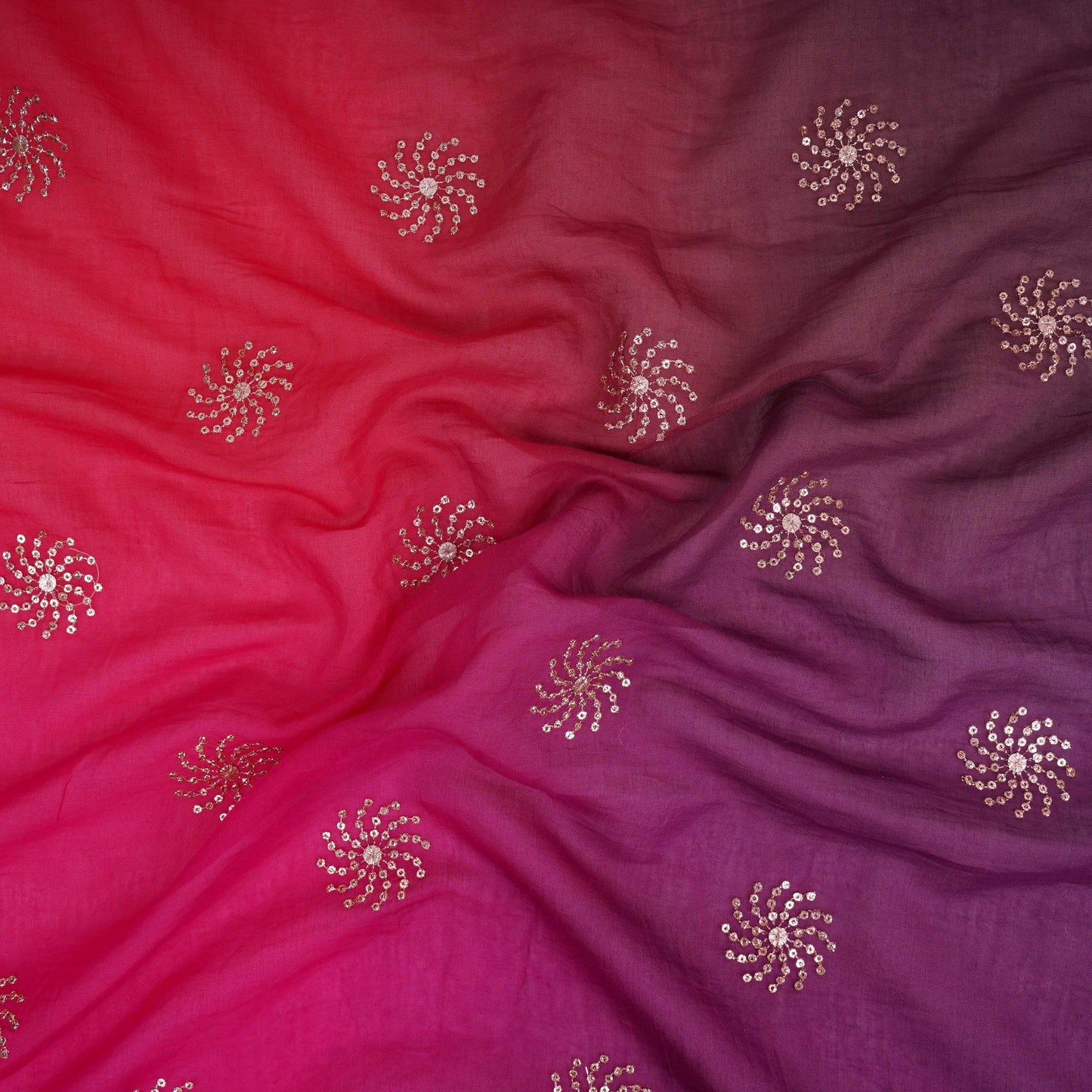 Pink With Purple 4D Sequins Embroidery Malai Chanderi Fabric VF-32317