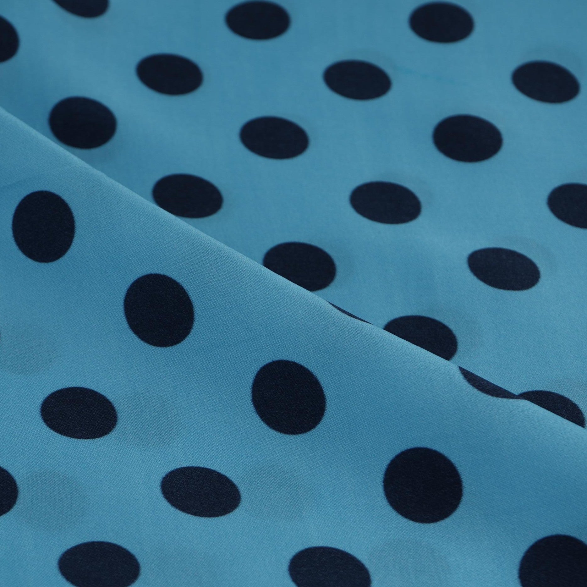 Light Blue & Black Polka Dot Twill Satin Fabric VP-32442 - TradeUNO
