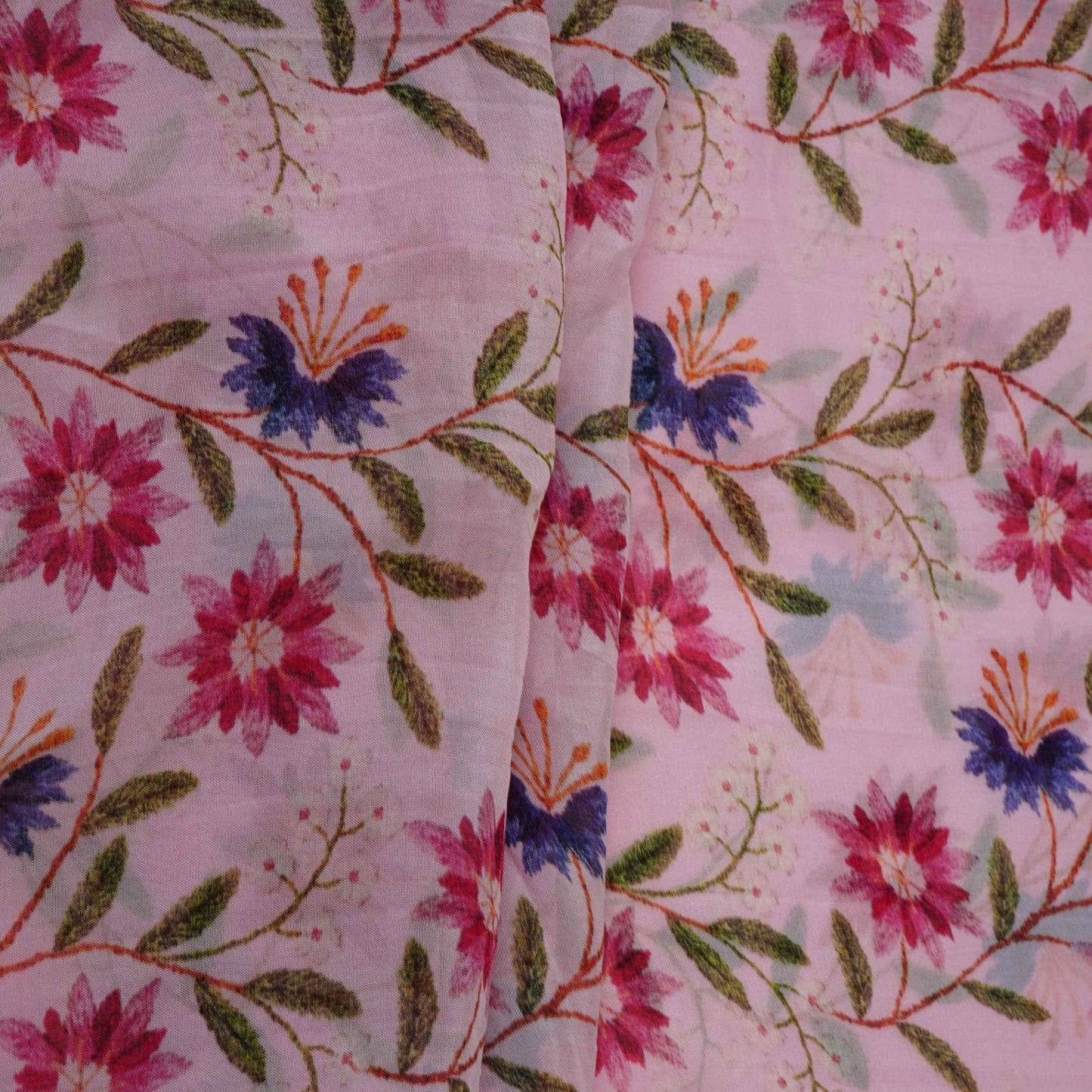 Pink floral print Organza Fabric VP-32005