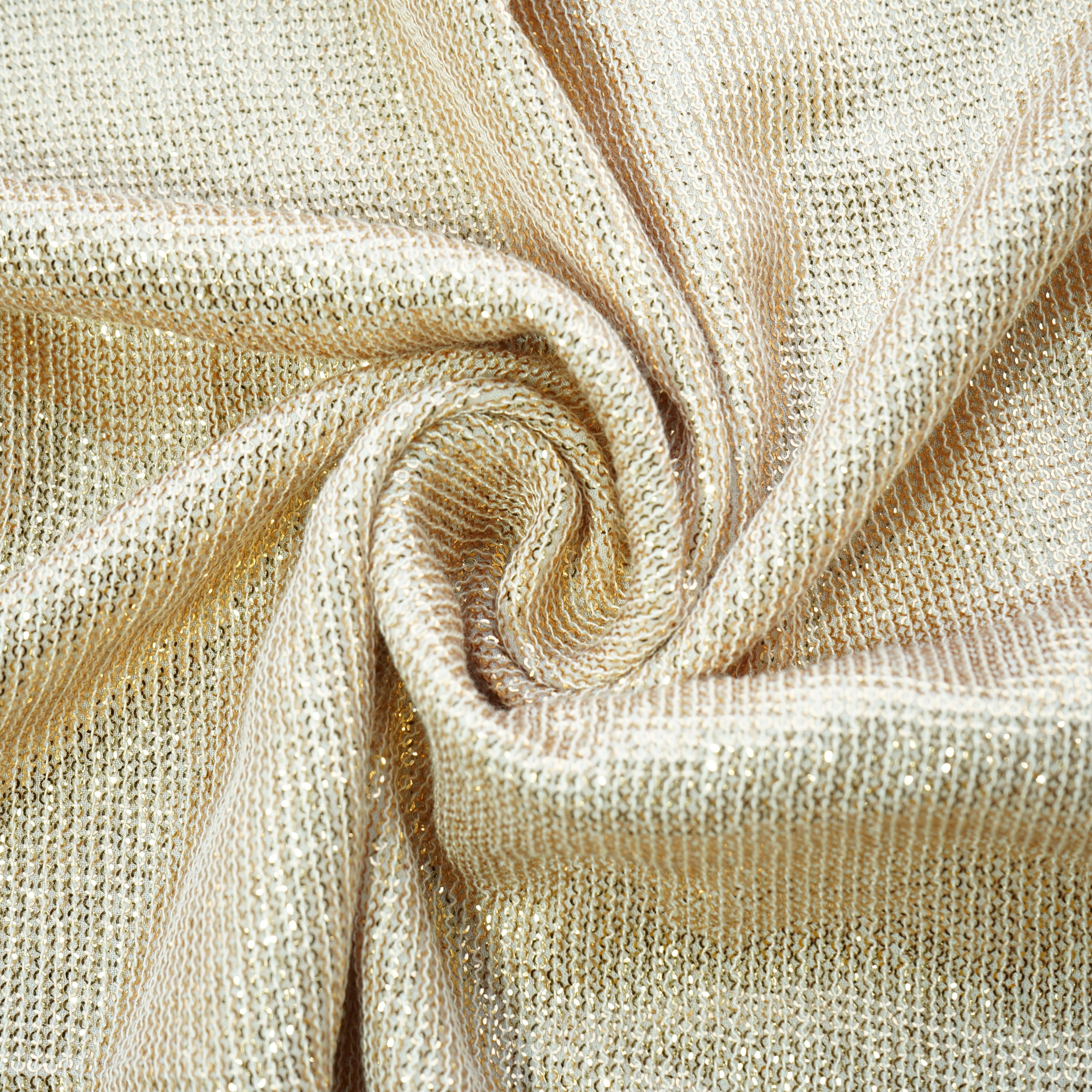 White & Copper Sequence Embroidery Georgette Fabric