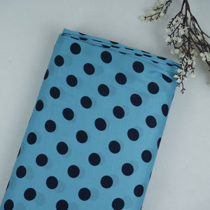 Light Blue & Black Polka Dot Twill Satin Fabric VP-32442 - TradeUNO