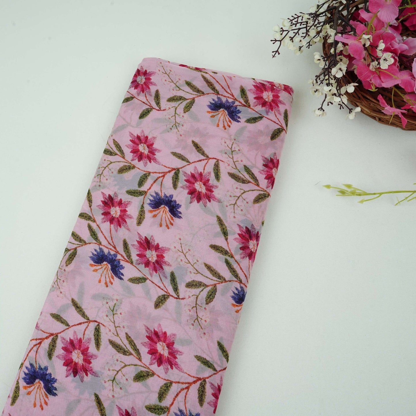 Pink floral print Organza Fabric VP-32005