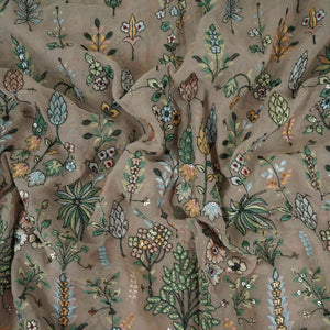 Greige Thread Embroidery Georgette Fabric DR-32383 - TradeUNO