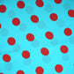 Sky Blue & Red Polka Dot Twill Satin Fabric VP-32436