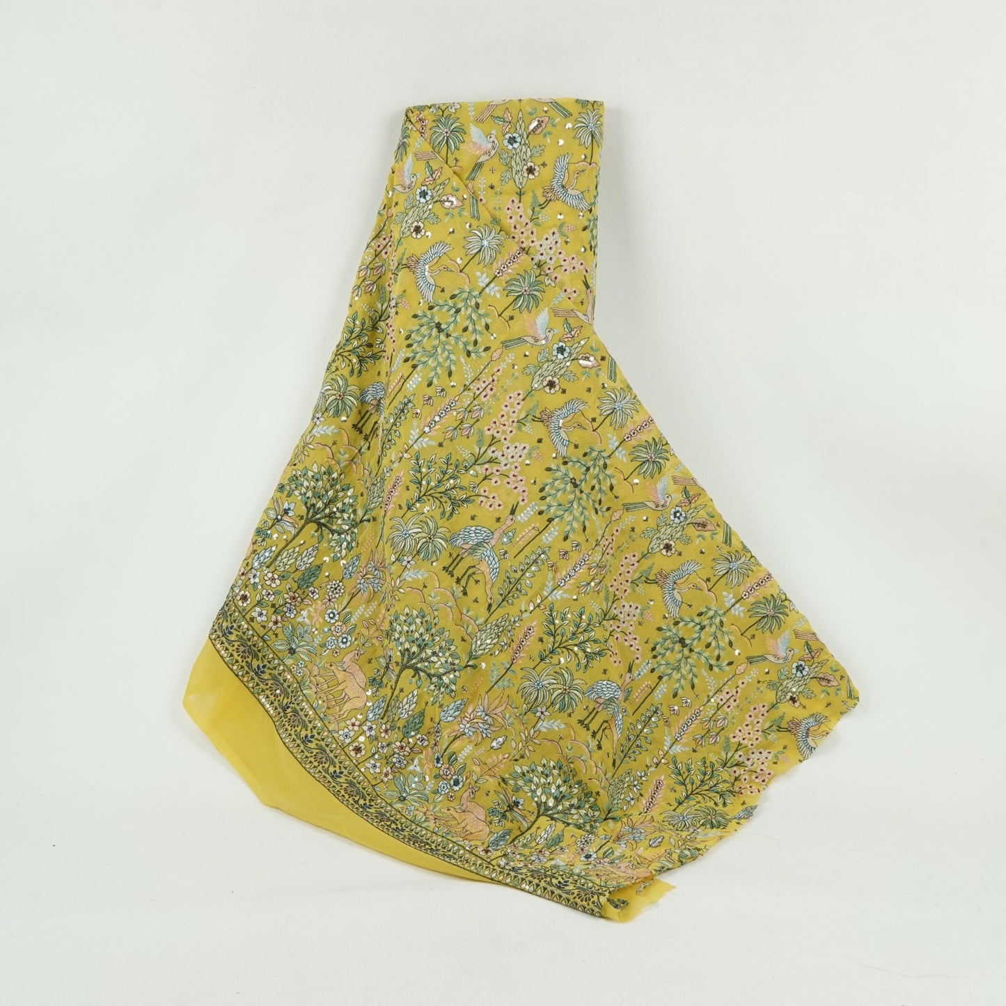 Yellow Thread Embroidery Georgette Fabric DR-32380
