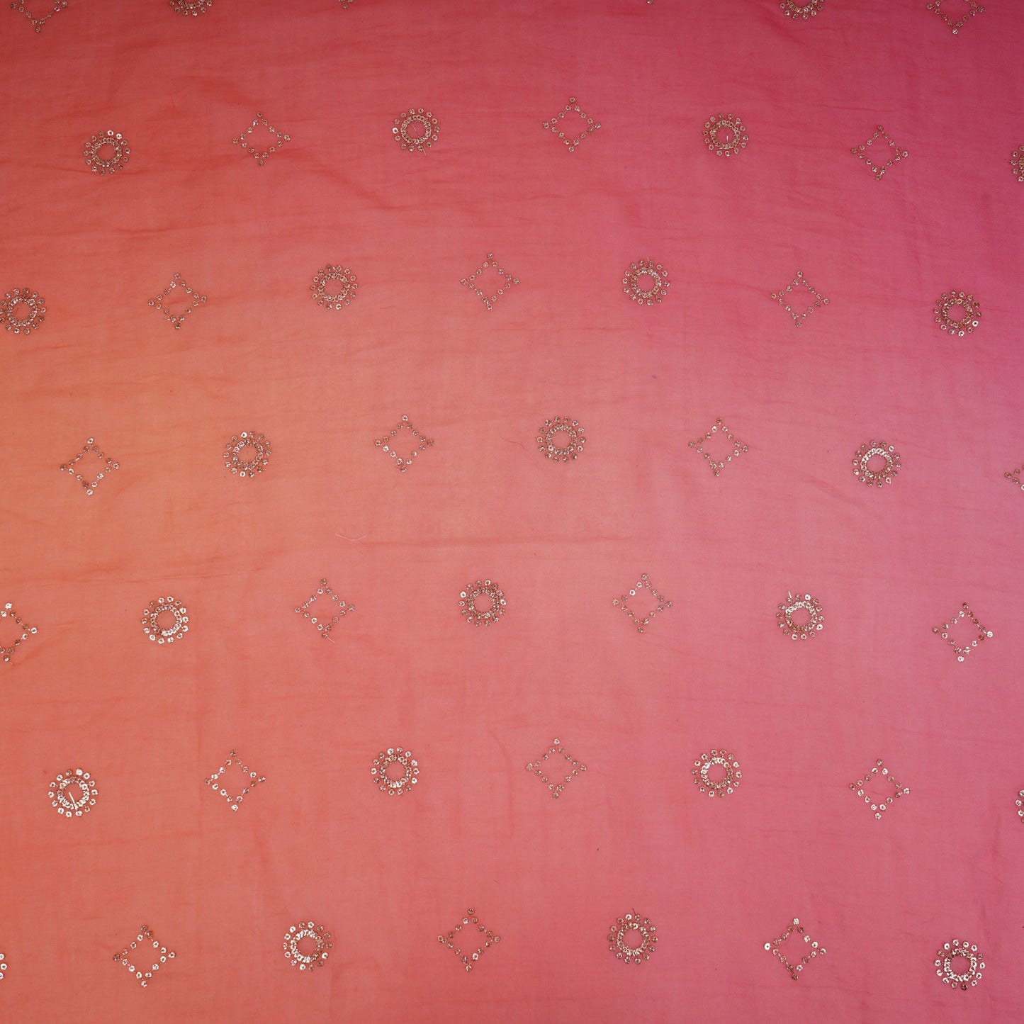 Pink With Peach 4D Geometrical Sequins Embroidery Malai Chanderi Fabric VF-32318