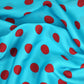 Sky Blue & Red Polka Dot Twill Satin Fabric VP-32436