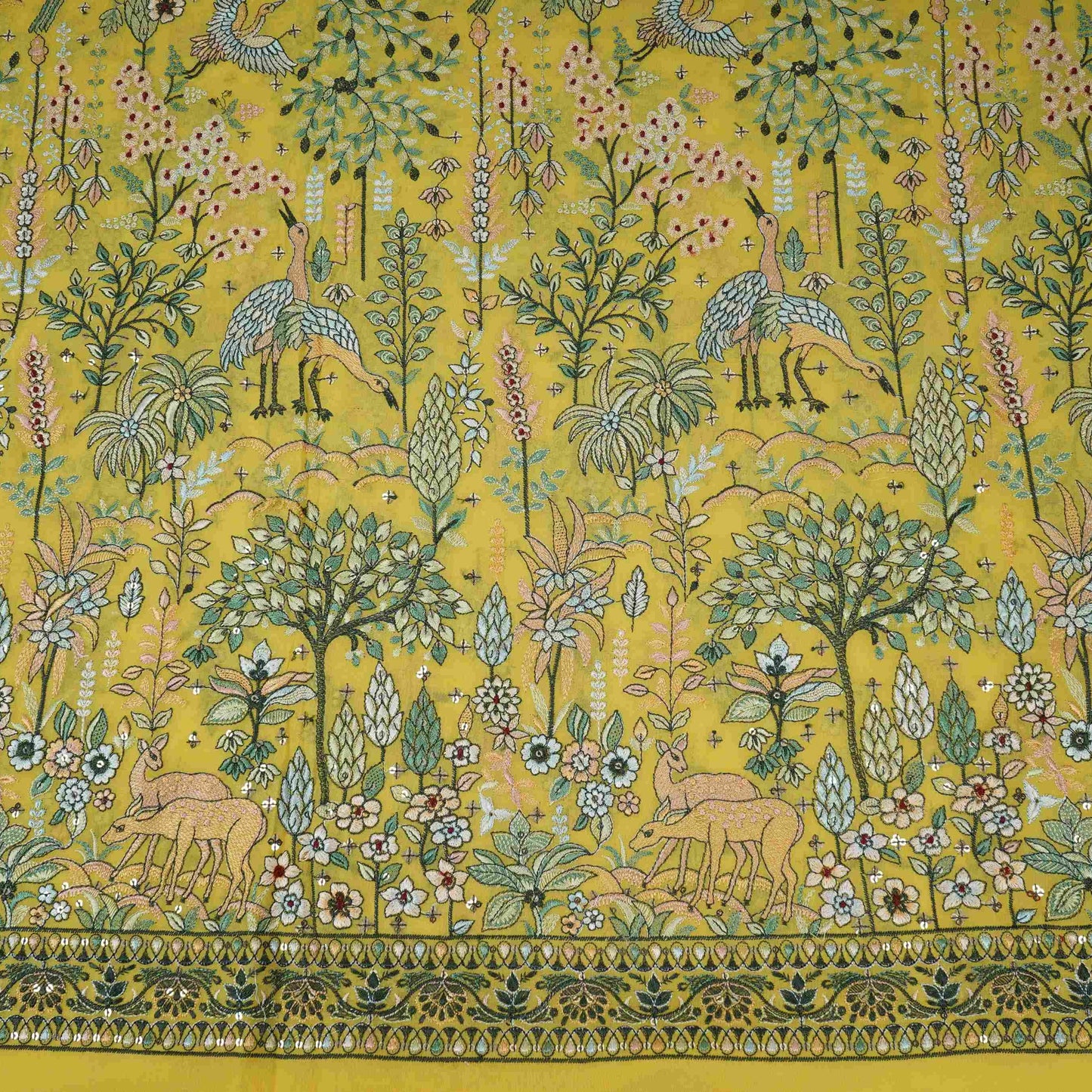 Yellow Thread Embroidery Georgette Fabric DR-32380