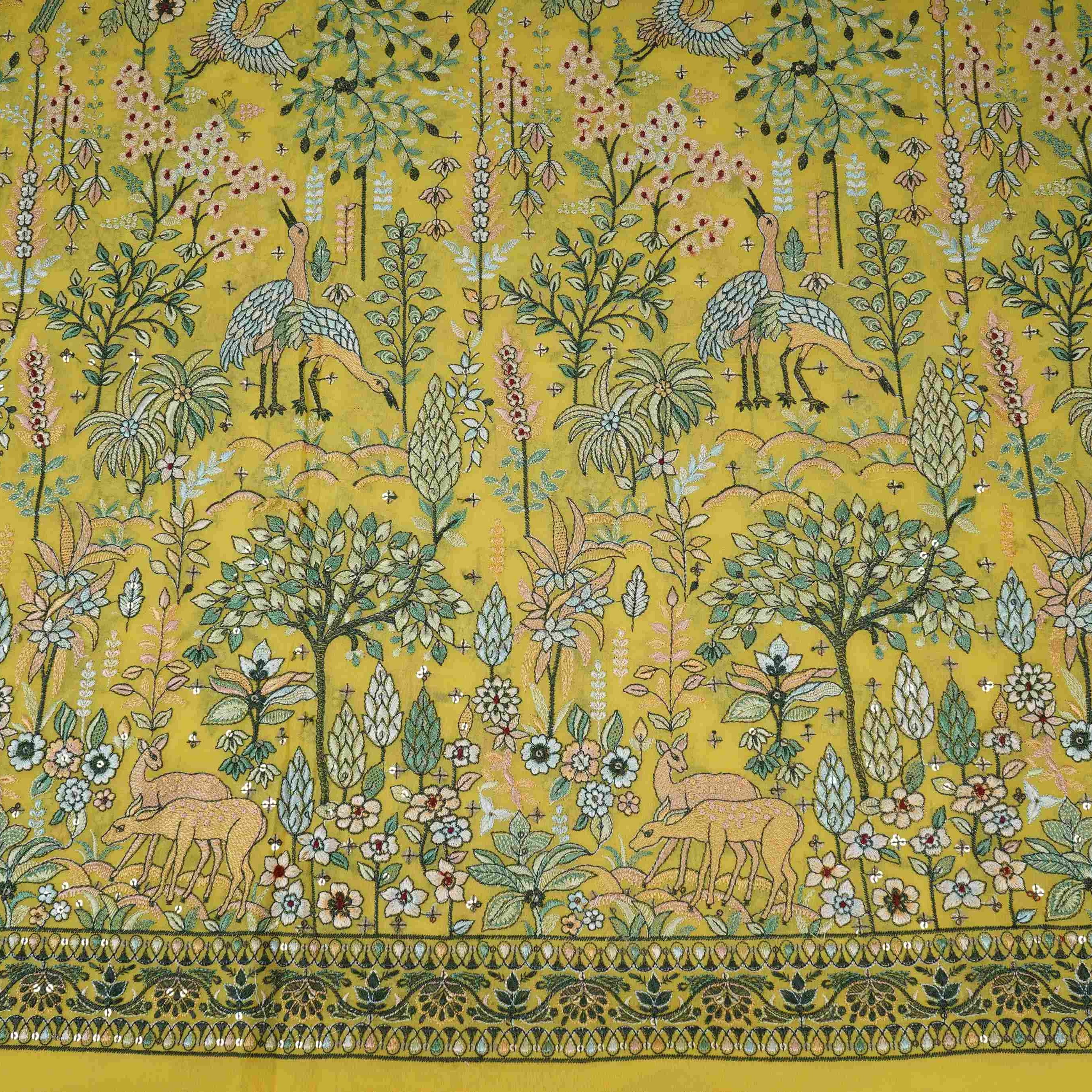 Yellow Thread Embroidery Georgette Fabric DR-32380 - TradeUNO