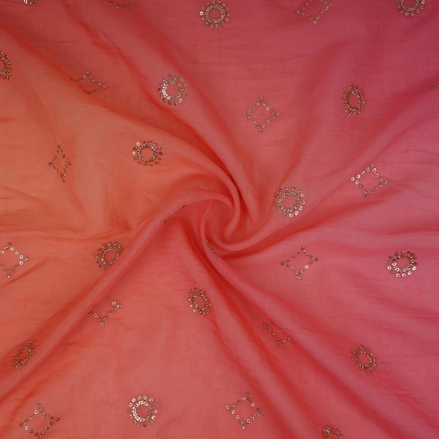 Pink With Peach 4D Geometrical Sequins Embroidery Malai Chanderi Fabric VF-32318