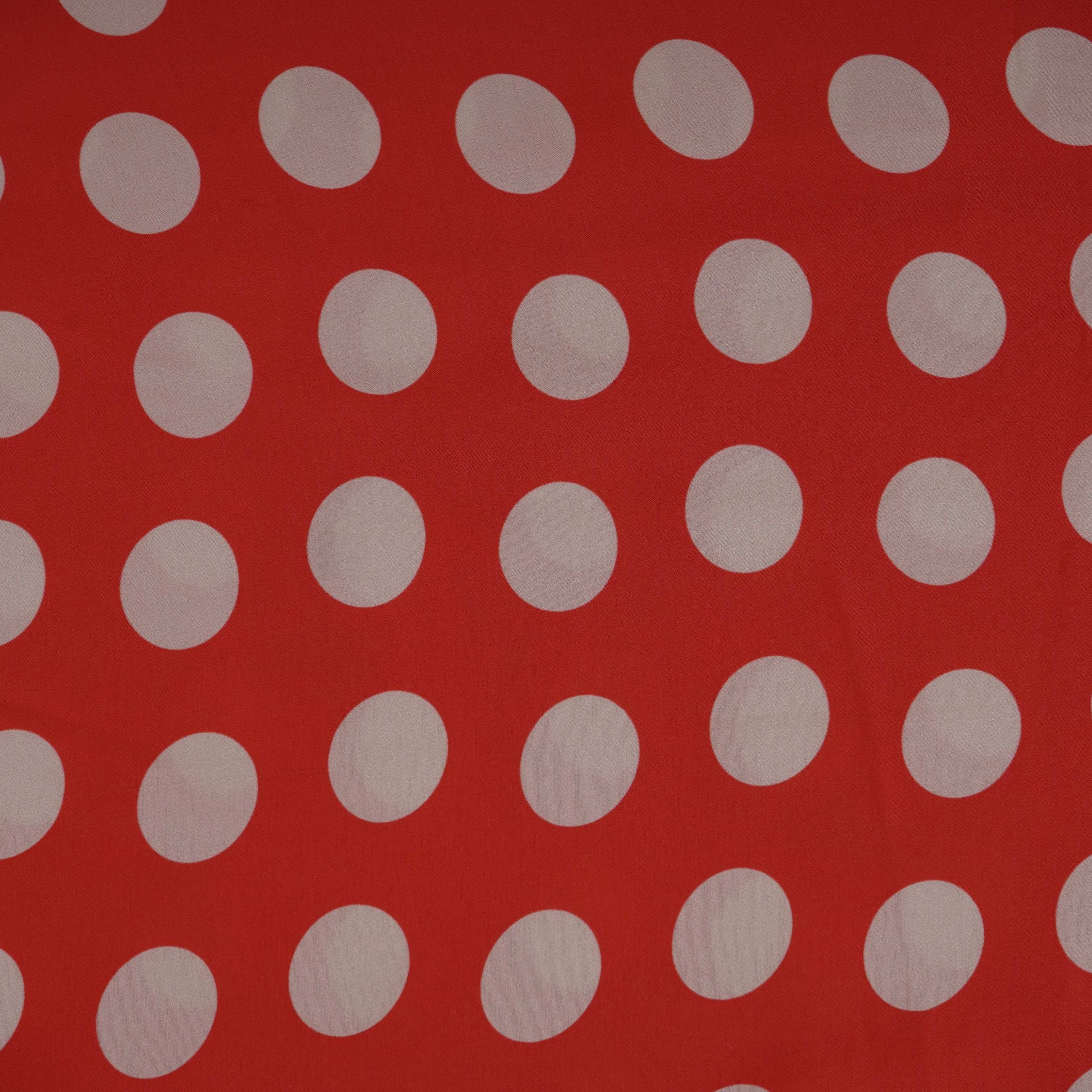 Red & Beige Polka Dot Twill Satin Fabric VP-32433 - TradeUNO